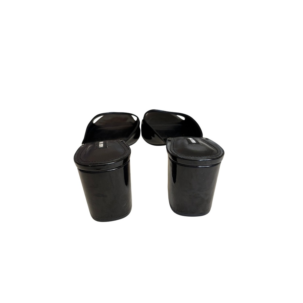Nine West Black Patent Leather Block Heel Slide Sandals Mules Square Toe Size 10 - Picture 4 of 7